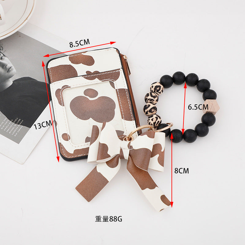 Wholesale 10PCS Silicone Bead Bracelet Card Bag Tassel Wallet PU Keychains